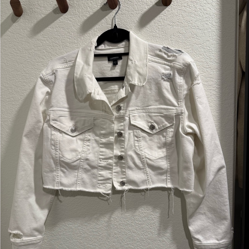 Express Women's White Denim Cropped Jacket
